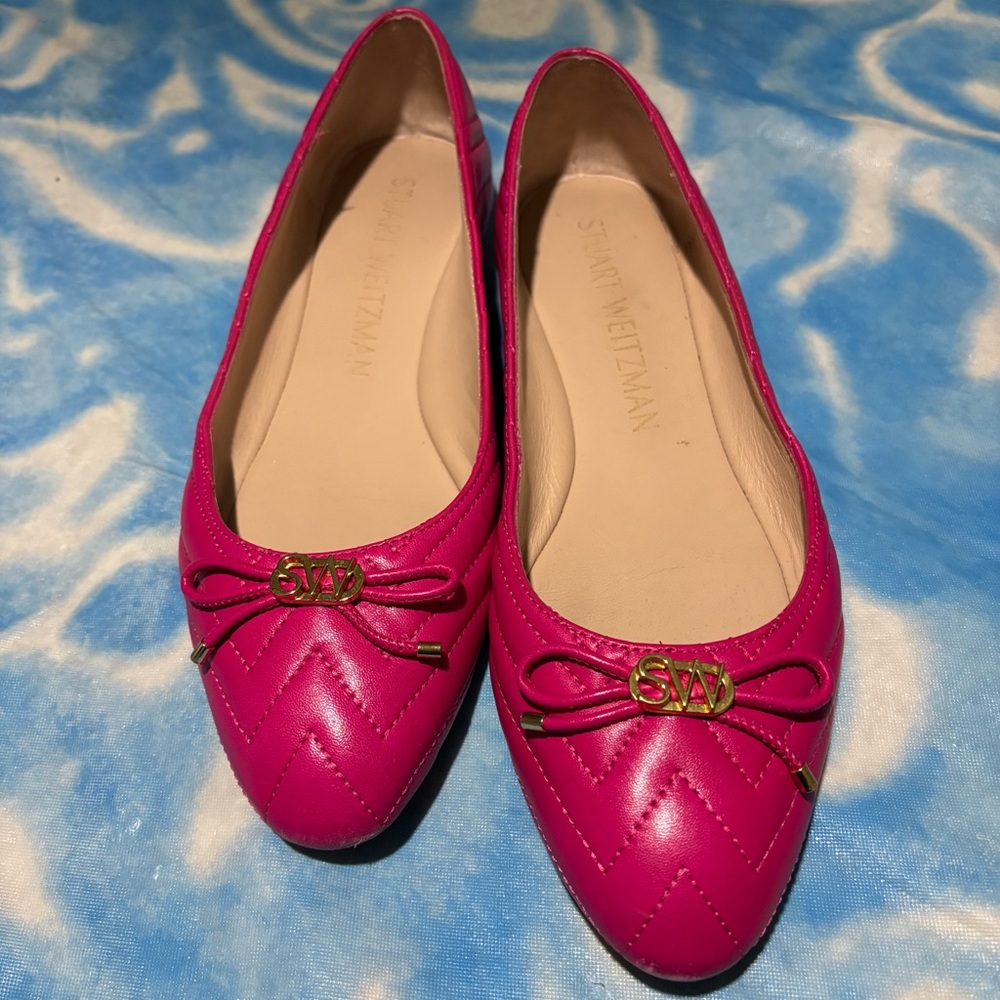 Stuart Weitzman Pink Quilted Flats with Gold Accents